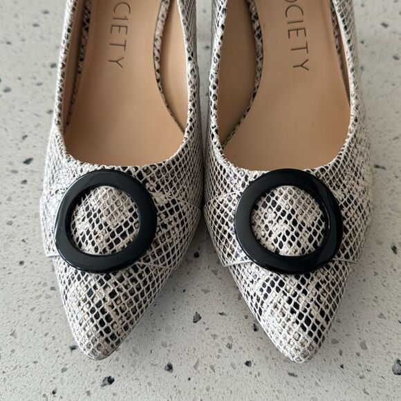 Sole Society Ronya Pump Leather Beige Brown Snake Print Pointed Toe Shoes Sz 9.5 - Picture 6 of 13